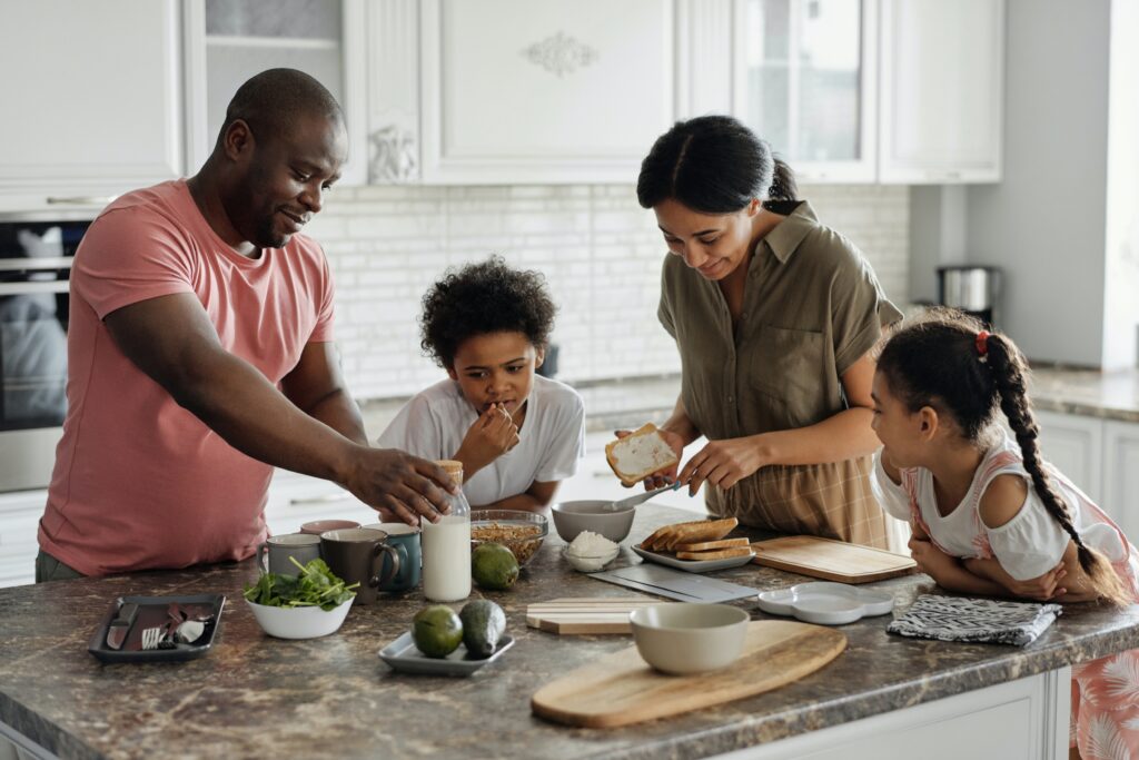 Family preparing a meal together